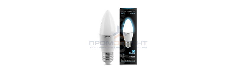 Лампа Gauss Свеча 6.5W 550lm 4100К E27 LED 1/10/100